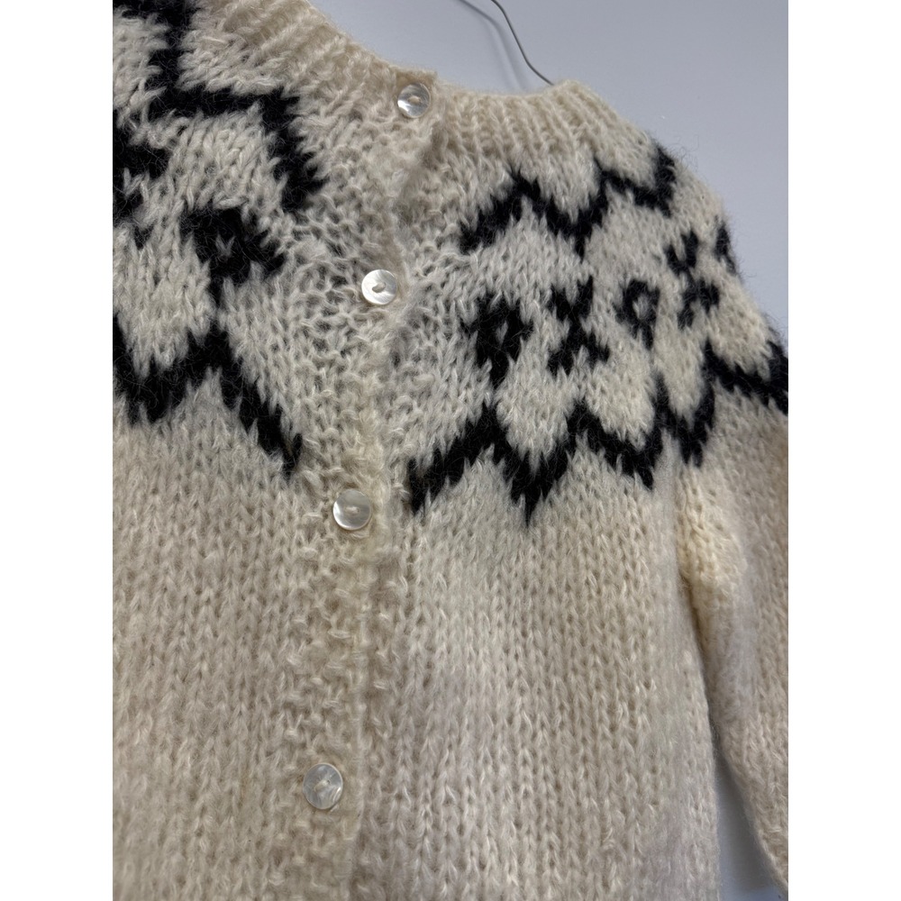 Vintage Stix Baer Fuller Mohair Wool Fair Isle Cardigan Hand Knit Italy Sz 38 - Picture 2 of 5